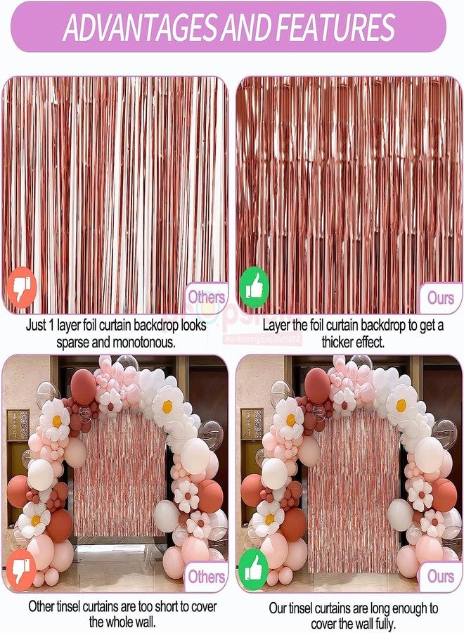 بروبسيكل مجموعة ستائر عيد ميلاد بروبسيكل من رقائق معدنية، لون ذهبي وردي، مقاس 3 أقدام × 6 أقدام، مزينة بشراشيب لامعة، مثالية لتزيين حفلات الذكرى السنوية، وحفلات توديع العزوبية، وحفلات استقبال المولود، وحفلات توديع العزوبية للعروس | تسمح بمرور الضوء - Image 3